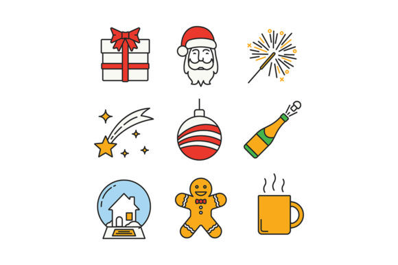 Christmas & New Year Color Icons Set: Graphics for Real Crafting