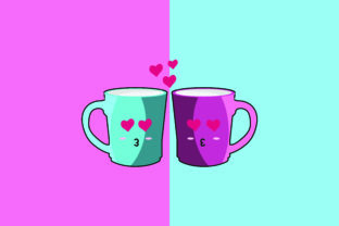 Couple Cup Kawaii Cute Illustration: Graphics & Illustrations
