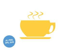 Flat Yellow Coffee Cup Flat Icon for Graphics & Icons