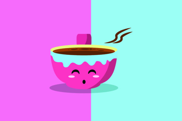 Pink Coffee Cup Kawaii Cute Illustration Graphics