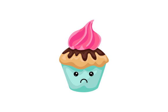 Sad Cupcake with Pink Cream Kawaii Graphics
