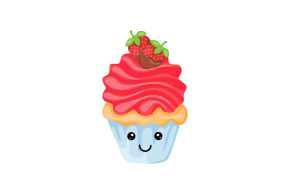 Smile Cupcake with Red Cream Kawaii Graphics