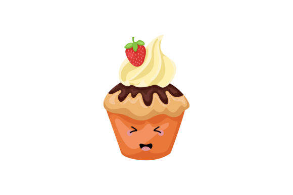 White Cream Cupcake Kawaii Illustration: Graphics & Illustrations