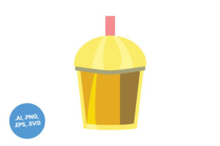 Yellow Ice Coffee Cup Flat Icon: Icons for Marketing Graphics